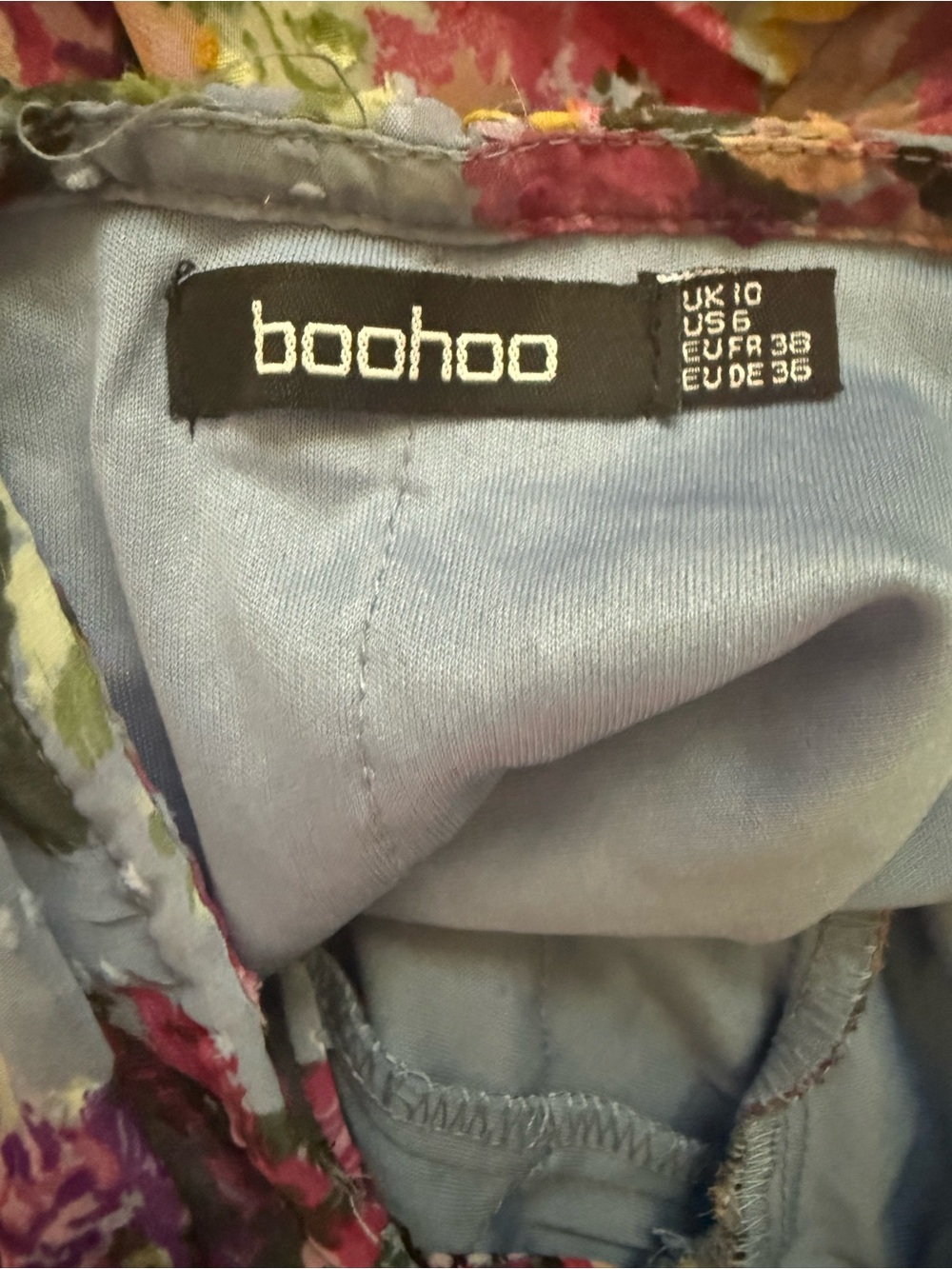 Boohoo Floral Dobby Cut Out Ruffle Maxi Dress Blue Boho Size 6 - Picture 9 of 10